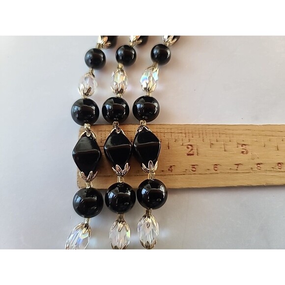 Black And Clear Multistrand Adjustable Beaded Necklace Vintage Japan - Picture 10 of 10